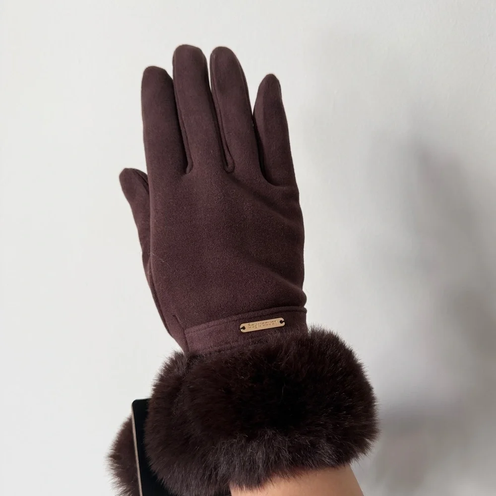NWT London Fog Women’s Faux Fur Gloves Brown - Picture 2 of 4